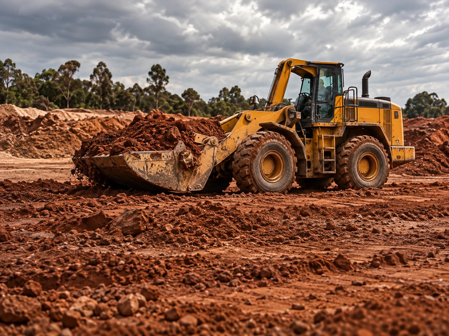 Máquina nivelando um terreno