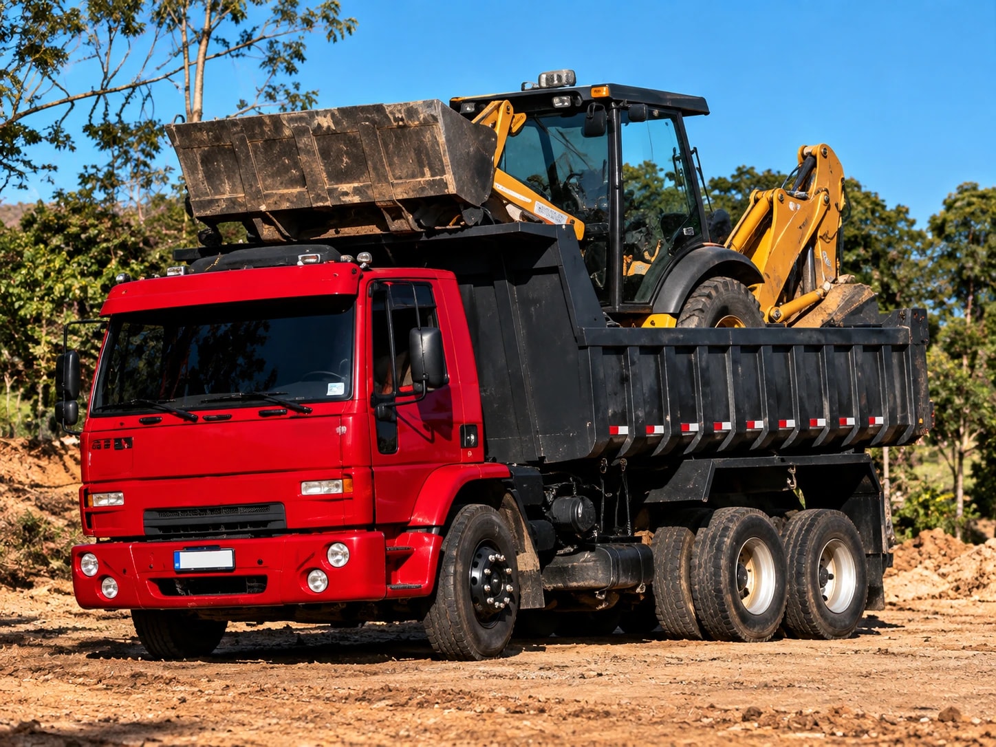 Caminhão transportando equipamentos de obra